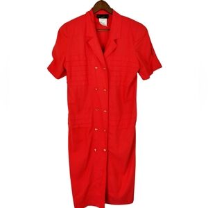 Vintage Eric Ryan 100% Silk Button Down Dress Size 10 Red Unlined Lightweight